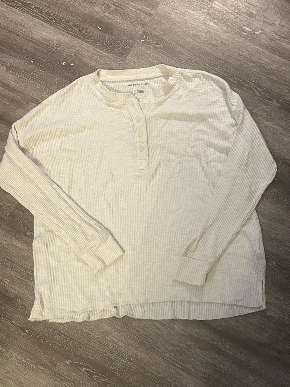 American Eagle Outfitters Cream Ribbed Henley Top